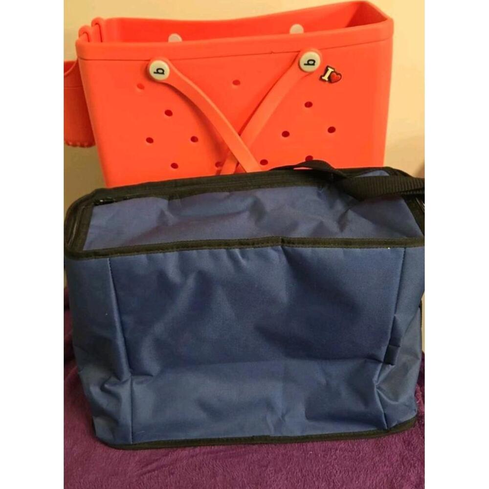 XL BOGG BAG COMBO Coral Large Tote Beach Bag With Cooler & Cup Caddy - Picture 9 of 11